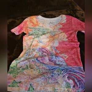 Tropical Sunset Graphic Tee — Coral, Pink & Multicolor